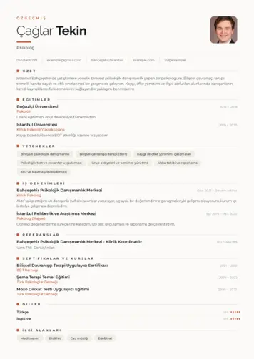 Psikolog CV Örnekleri cv indir